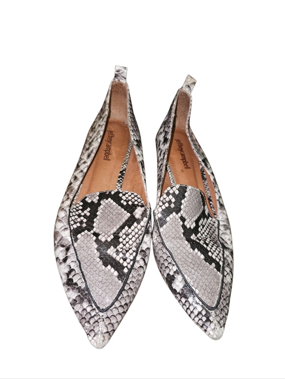 Jeffrey Campbell Pointed Snake-Print Flats in Black & White